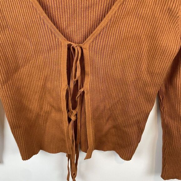 Danielle Bernstein Revolve Ribbed Rust Orange Tie Front Cardigan Rayon Nylon Siz - Picture 7 of 7